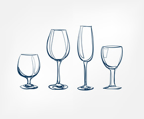 wine glass vector one line art drink isolated sketch