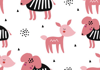 Abstract baby pattern with dog. Animal seamless cartoon illustration.