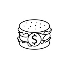 burger with dollar line illustration icon on white background
