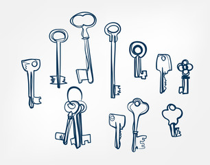 key set one line vector design element isolated