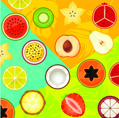 exotic fruits and ice cream on a colored background