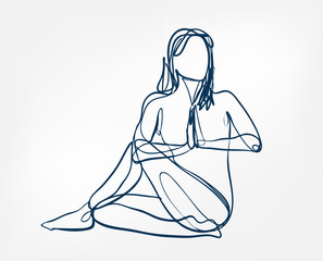 girl pose yoga asana one line vector design element isolated
