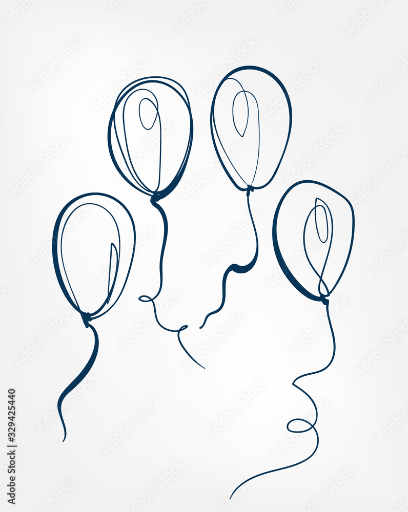 Wall mural balloon one line vector isolated design element
