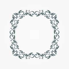 Hand Drawn Vintage damask ornamental elements for design. Baroque frame scroll ornament. Elegant abstract floral pattern border in antique style. Decorative foliage swirl edging.