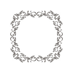 Hand Drawn Vintage damask ornamental elements for design. Baroque frame scroll ornament. Elegant abstract floral pattern border in antique style. Decorative foliage swirl edging.