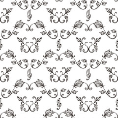 Hand Drawn Ornamental Leaf. Vintage Elegant Floral Seamless pattern with Leaves