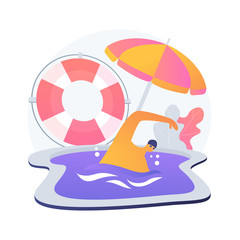 Swimming and lifesaving classes. Lifeguard training, rescue team coach, water safety instructor. Life saving equipment. Rescuers exercises. Vector isolated concept metaphor illustration