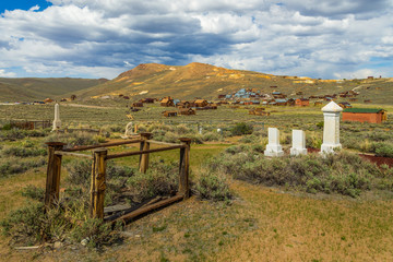 Fototapeta na wymiar Monument at the cemetery on the outskirts of the city, Bodie, California, USA.