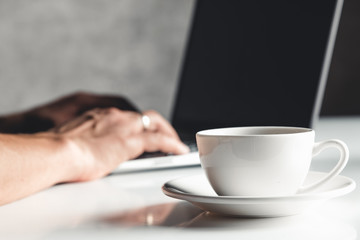 Working at home - open notebook, copy space on display