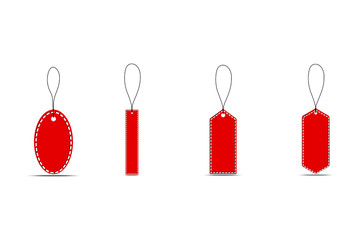 Set of red paper sale tags and labels, template shopping labels.