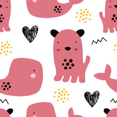 Abstract baby pattern with dog. Animal seamless cartoon illustration.