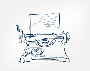 typewriter vector art line isolated doodle illustration