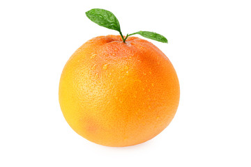 grapefruit with green leaf isolated on white background