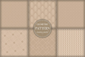 Set of soft creamy color pastel premium geometric seamless pattern background. Abstract line, dot vector illustration for wallpaper, flyer, cover, banner, design template, ornament, backdrop