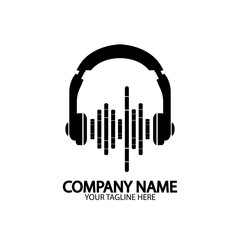 Headphones with microphone and sound waves beats, concept of radio station logo, dj disco symbol, broadcasting studio label, customer support emblem flat back icon, modern design vector illustration