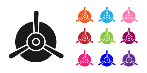 Black Plane propeller icon isolated on white background. Vintage aircraft propeller. Set icons colorful. Vector Illustration © Vadim