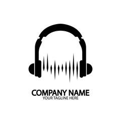 Headphones with microphone and sound waves beats, concept of radio station logo, dj disco symbol, broadcasting studio label, customer support emblem flat back icon, modern design vector illustration