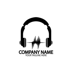 Headphones with microphone and sound waves beats, concept of radio station logo, dj disco symbol, broadcasting studio label, customer support emblem flat back icon, modern design vector illustration