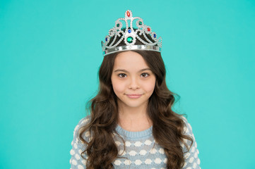 Corona means crown. Lady little princess. Dreams come true. Kid wear crown symbol of princess. Girl...