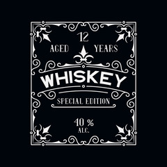 Hand drawn premium alcohol frame for whiskey bottle. Vintage label with lettering.