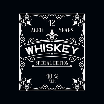 Hand drawn premium alcohol frame for whiskey bottle. Vintage label with lettering.