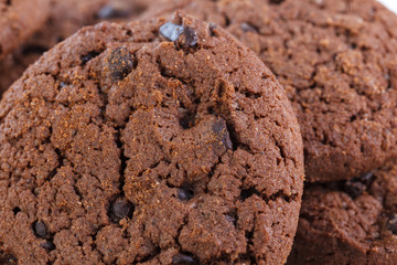Chocolate chip cookies isolated on white background. Sweet biscuits. Homemade pastry.