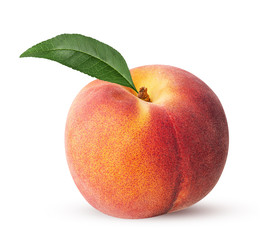 Fototapeta na wymiar Ripe peach fruit with leaf