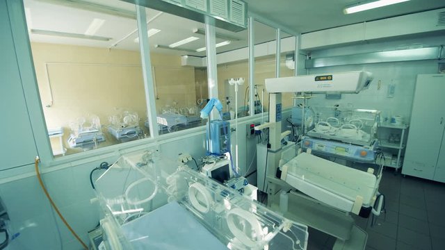 Obstetrics ward with boxes for newborn babies