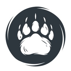 Emblem wild silhouette of grizzly bear footprint - obrazy, fototapety, plakaty