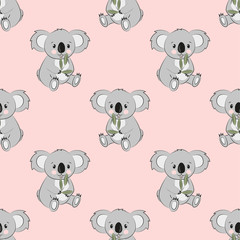 Seamless pattern with cute koala bears on pink. Vector illustration  for kids.