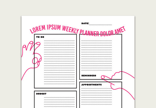 Simple Weekly Planner Layout with Pink Accents