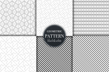 Set of 6 black and white grayscale geometric pattern background. Abstract line, dot retro style vector illustration for wallpaper, flyer, cover, banner, design template minimalistic ornament, backdrop