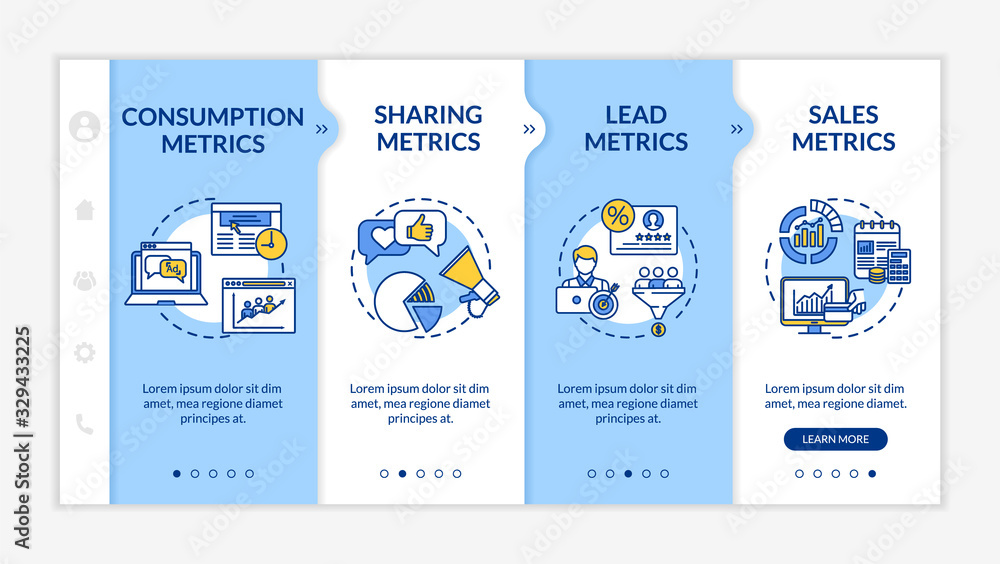 Poster smm strategy analysis onboarding vector template. content marketing campaign efficiency metrics. res