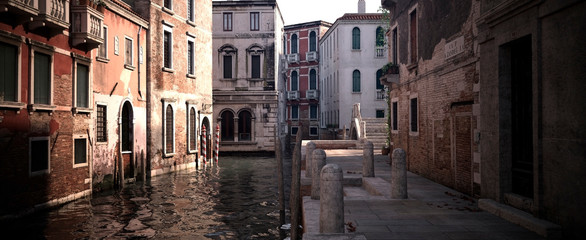 Fototapeta na wymiar Empty street of Venice. Image suitable for illustrating quarantine imposed due to coronavirus. 3D illustration.