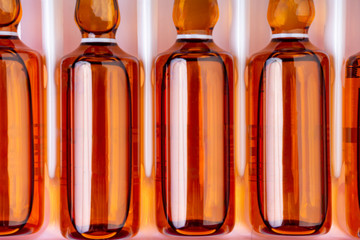 medical ampoules from brown glass, close up