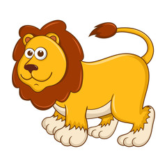 Young Lion. Cute Lionet isolated on white background. Zoo animal cartoon character. Education card for kids learning wild animals. Logic Games for Kids. Vector illustration in cartoon style.