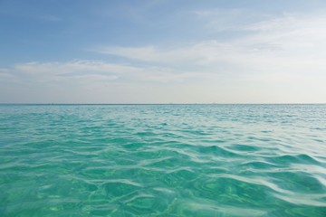Beautiful view of Atlantic ocean.Turquoise sea water and blue sky. Eagle Beach of Aruba Island.   Beautiful nature background.