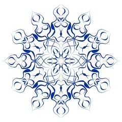 Circle flower blue ceramics design, symmetric cobalt patterns on white background, ceramic in portuguese or spain style, azulejo, vector design