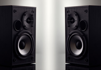 Two Acoustic sound speakers with copy space. Multimedia, audio and sound concept.