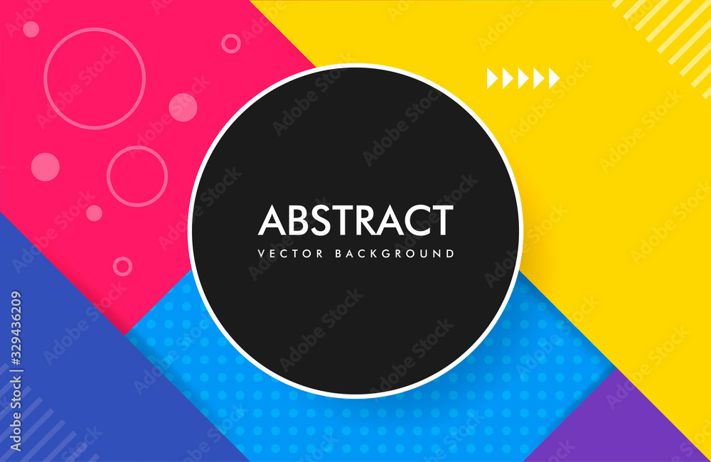 Poster abstract material design color background with a round frame and a set of lines and other geometric 