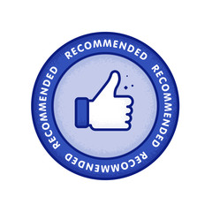 Obraz premium Recommended icon. Line label recommended with thumb up. Sign brand with recommended. Best tag for great brend. Banner thumb up on isolated background. Vector illustration