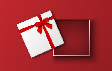Opened gift box with red bow, vector illustration