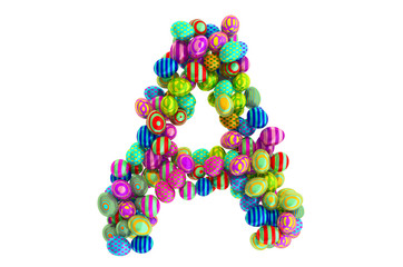Letter A from colored Easter eggs, 3D rendering