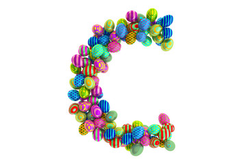 Letter C from colored Easter eggs, 3D rendering