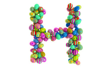 Letter H from colored Easter eggs, 3D rendering