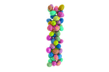 Letter I from colored Easter eggs, 3D rendering