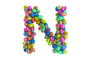 Letter N from colored Easter eggs, 3D rendering
