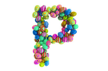 Letter P from colored Easter eggs, 3D rendering