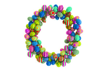 Letter O from colored Easter eggs, 3D rendering