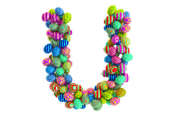 Letter U from colored Easter eggs, 3D rendering